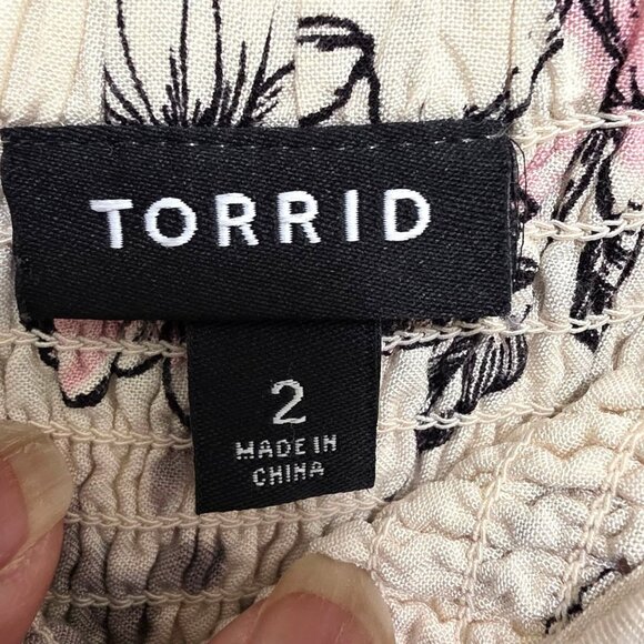 Torrid Floral Print Ivory Pink & Black Spaghetti Strap Sundress Smocked Bodice & - Picture 8 of 10